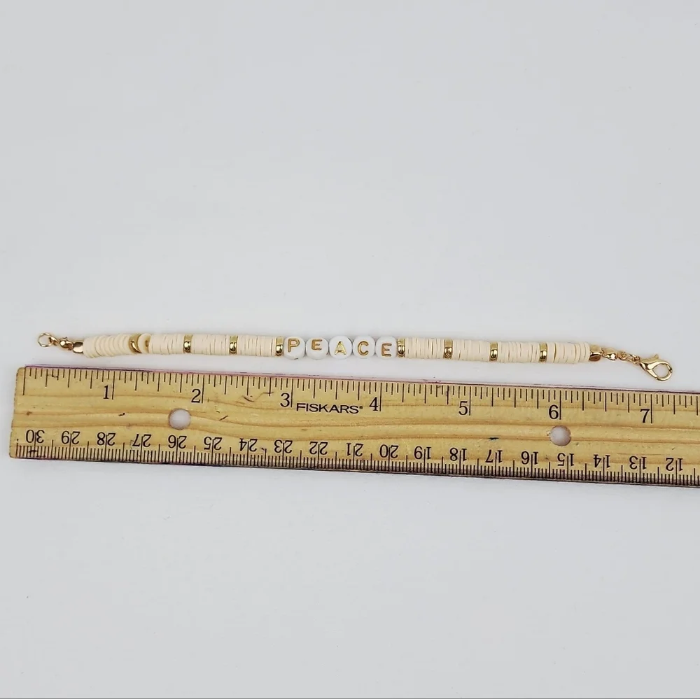 Handmade Word Peace Cream And Gold Bracelet